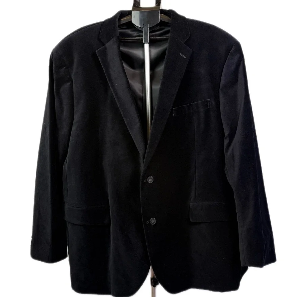 J Ferrar Mens Big and‎ Tall Black Velvet Blazer Two Button Sport Coat Jacket